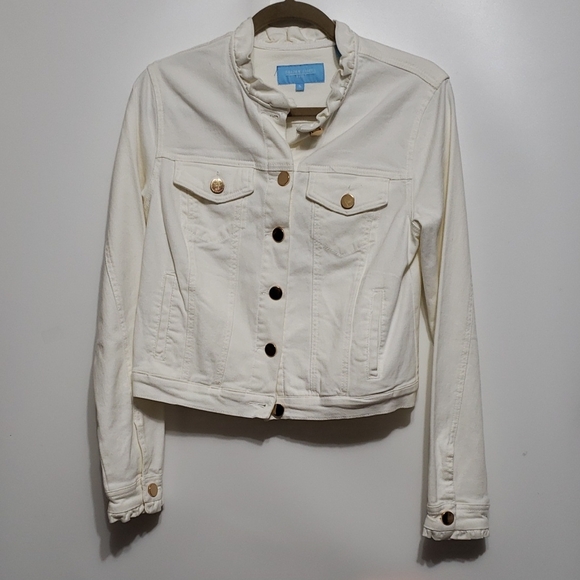 Draper James Off-White Ruffle Demin Crop Jacket - Picture 1 of 11
